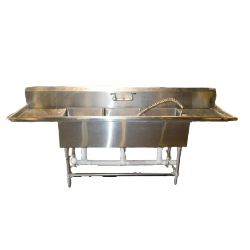 Used Commercial 3 Compartment Kitchen / Concession Sink w/ Pre-Rinse 93"