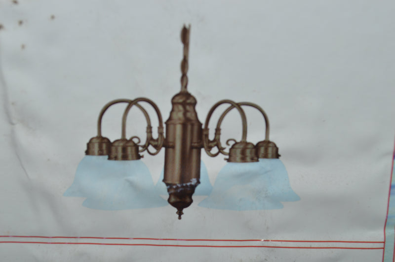 AGED BRONZE 5 LIGHT GLASS SHADE CHANDELIER (eb)