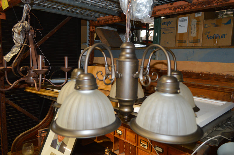 AGED BRONZE 5 LIGHT GLASS SHADE CHANDELIER (eb)