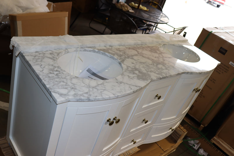 61 Inch - Lennox Double Bowl White Vanity w/ Marble Top, Soft Close Drawers, w/ Hardware