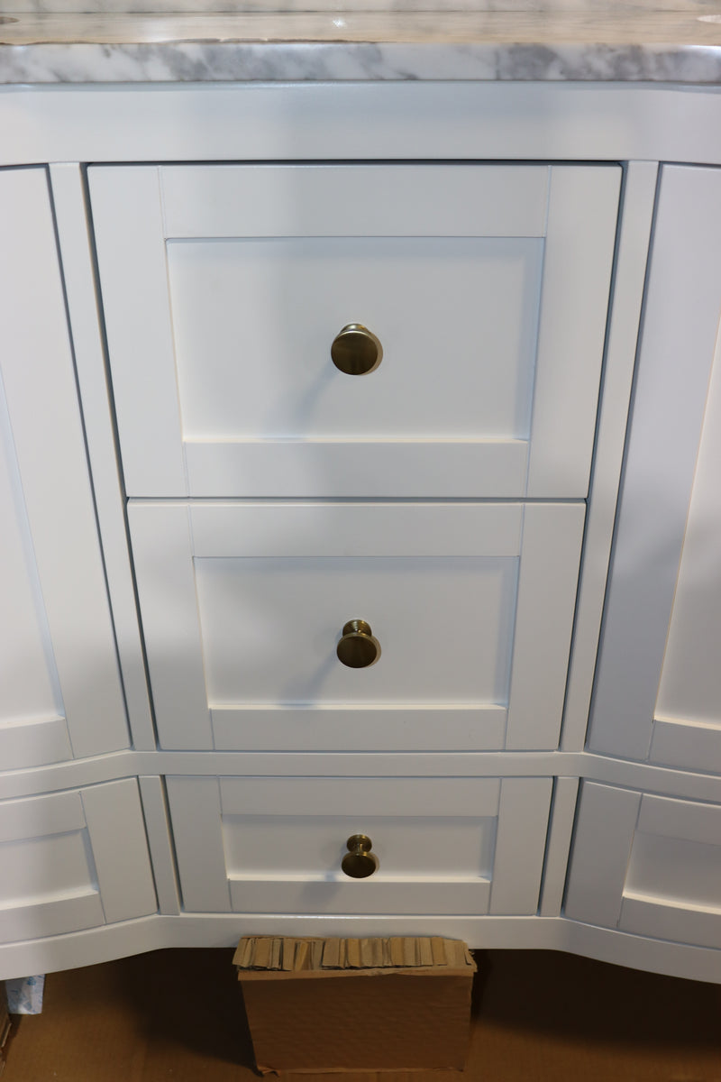 61 Inch - Lennox Double Bowl White Vanity w/ Marble Top, Soft Close Drawers, w/ Hardware