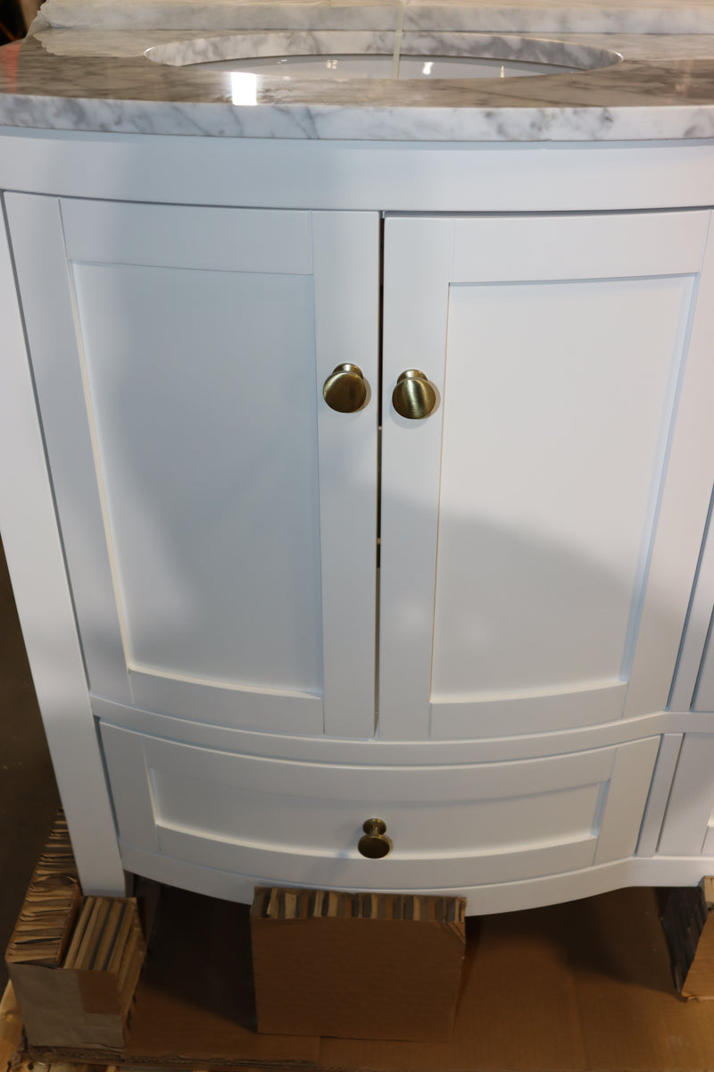 61 Inch - Lennox Double Bowl White Vanity w/ Marble Top, Soft Close Drawers, w/ Hardware