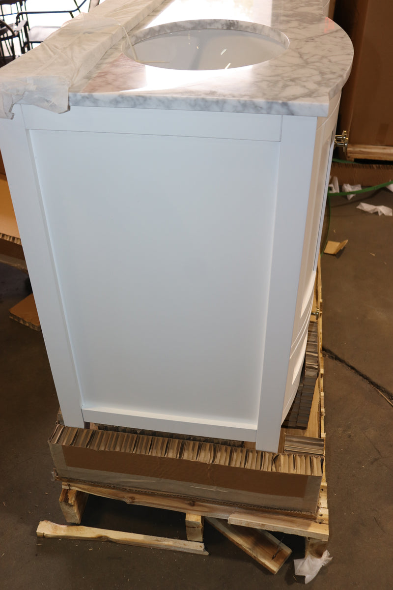61 Inch - Lennox Double Bowl White Vanity w/ Marble Top, Soft Close Drawers, w/ Hardware