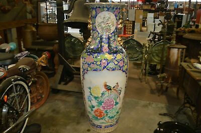 4 & 1/2 foot tall Oriental Decorative vase, pheasant and flowers