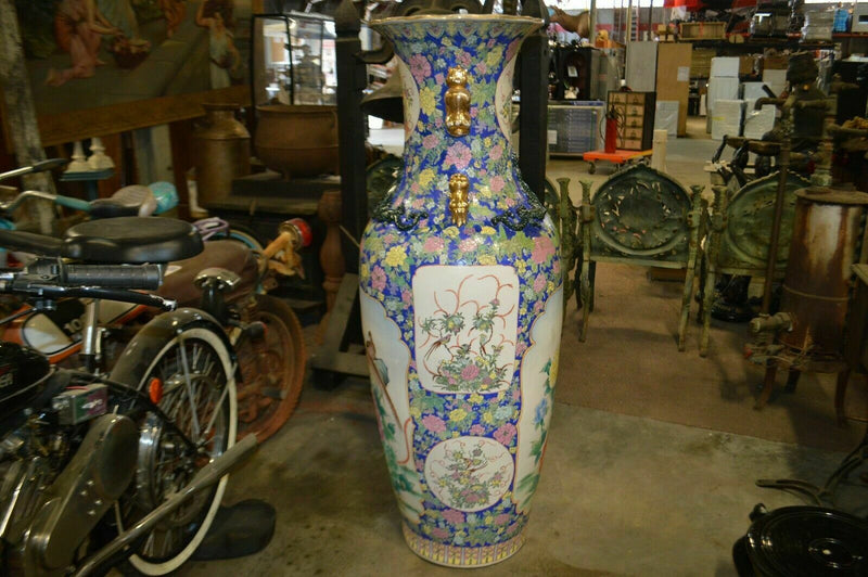 4 & 1/2 foot tall Oriental Decorative vase, pheasant and flowers