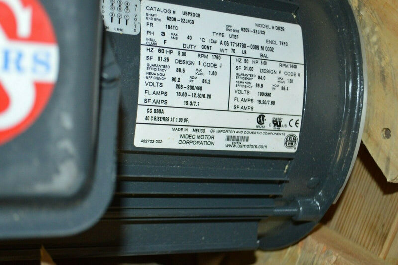 Us Motors 5 HP, General Purpose Motor, 3-Phase, Model U5P2DCR