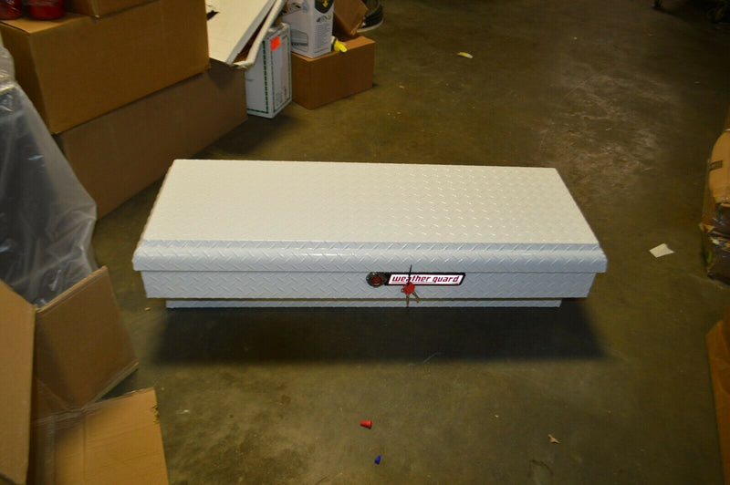 Weather Guard low side truck bed box, aluminum, white,hindged 3.4 cu ft