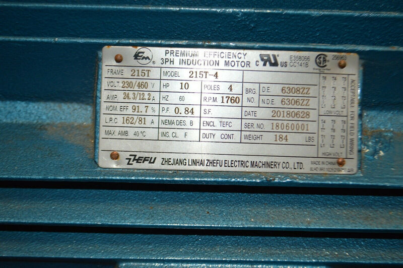 WEG 215T-4 PREMIUM EFFICIENCY 10 HP MOTOR
