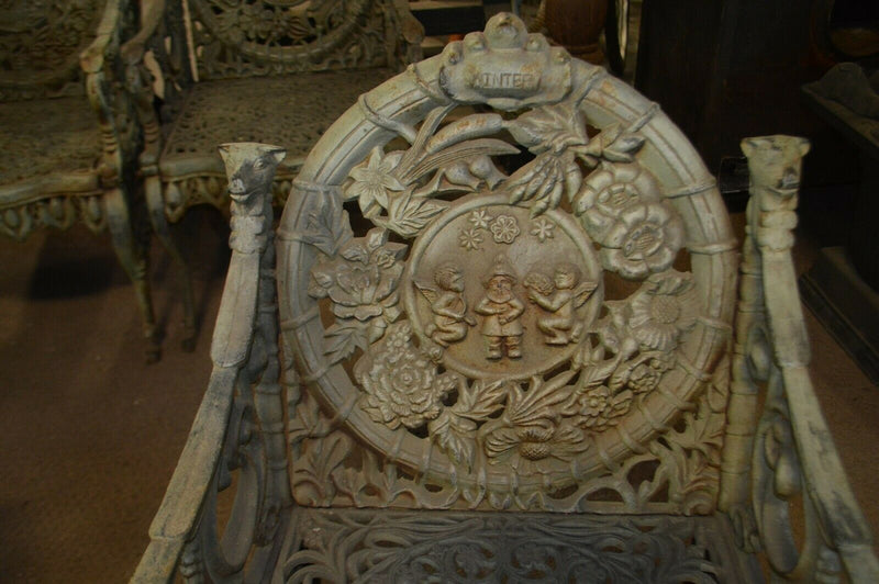 Set of 4 - FOUR SEASONS IRON CHAIR BY NORTHAMPTON, W. ROBERTS, THE LION FOUNDRY