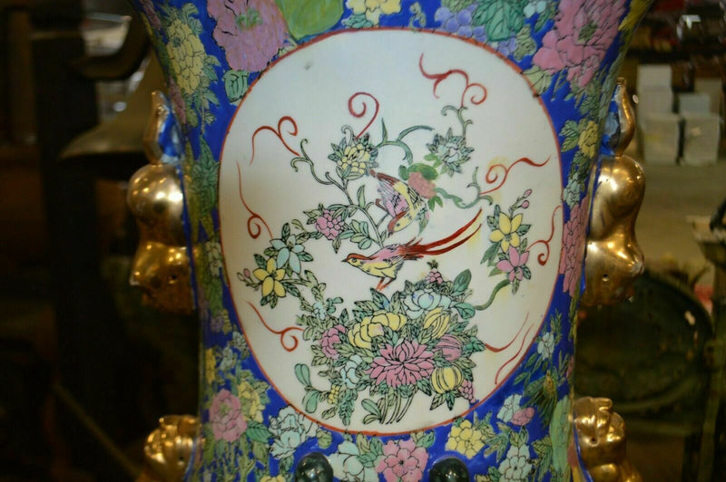 4 & 1/2 foot tall Oriental Decorative vase, pheasant and flowers