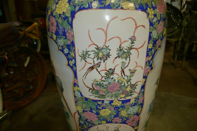 4 & 1/2 foot tall Oriental Decorative vase, pheasant and flowers