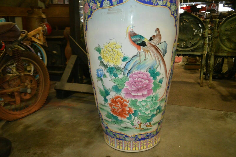 4 & 1/2 foot tall Oriental Decorative vase, pheasant and flowers
