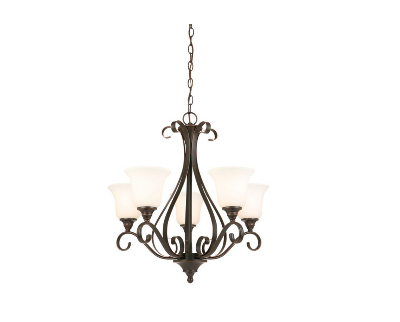 WEtwood 5 light oil Rubbed Chandelier with frosted white glass Model
