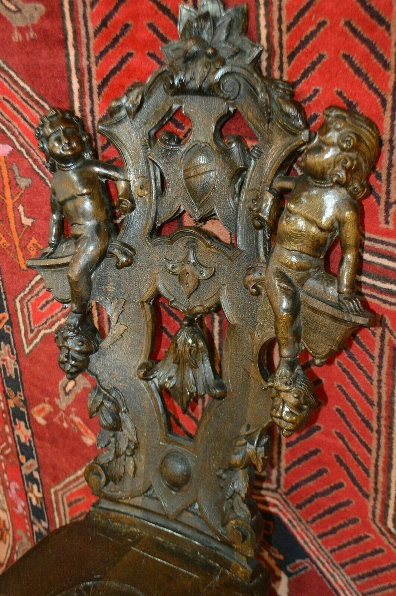 Mid 19th Century Hand Carved Walnut Chairs with cherubs, Pair
