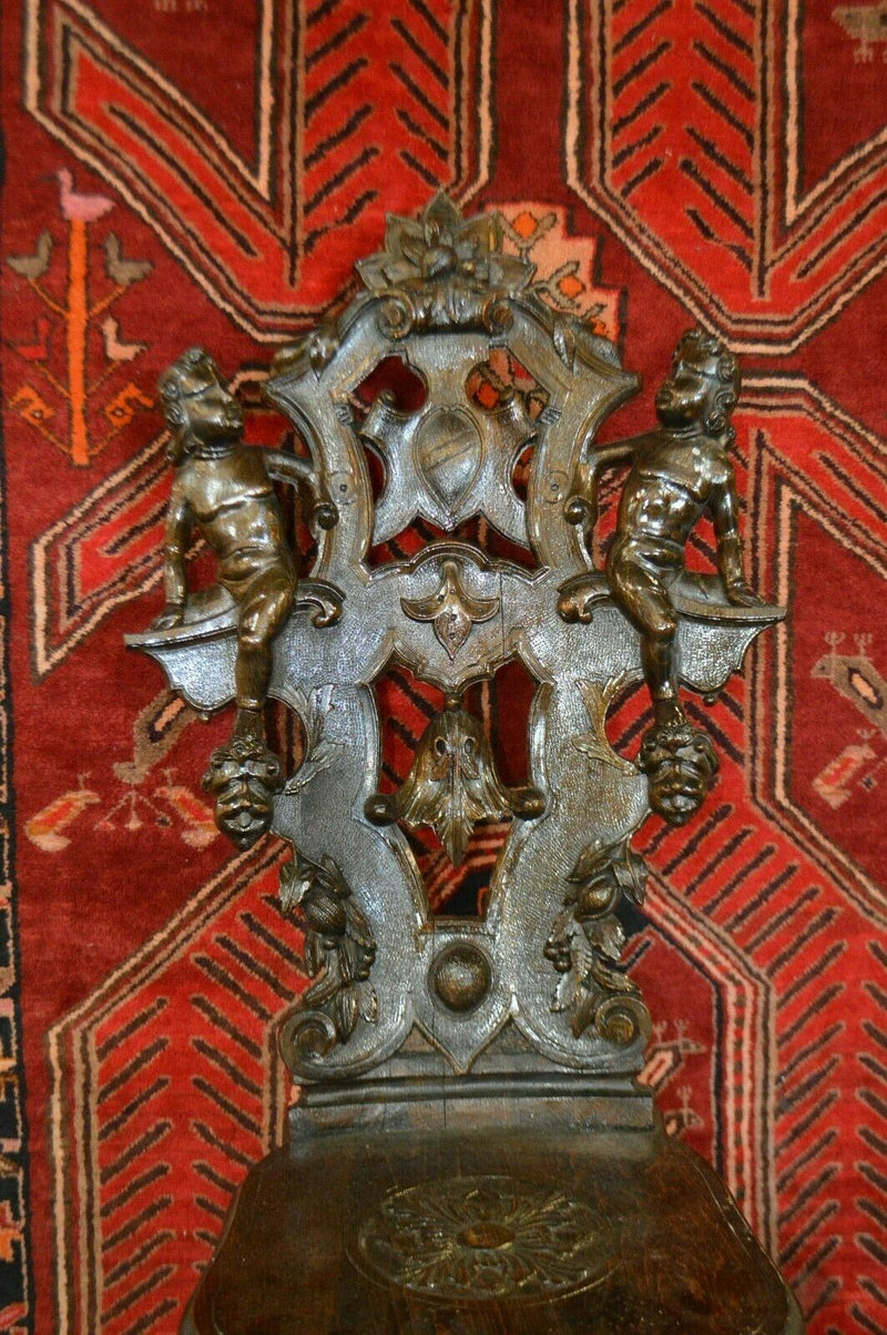 Mid 19th Century Hand Carved Walnut Chairs with cherubs, Pair