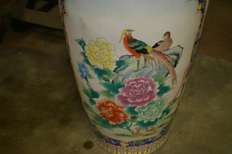 4 & 1/2 foot tall Oriental Decorative vase, pheasant and flowers