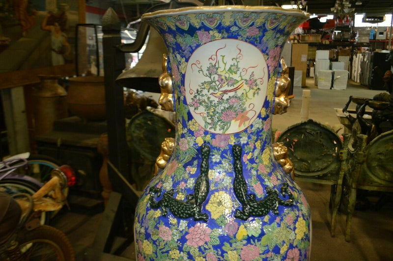 4 & 1/2 foot tall Oriental Decorative vase, pheasant and flowers