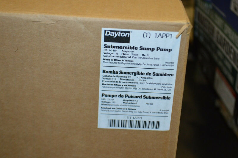 Dayton Submersible Sump Pump 1/3, Dual Micro Reed, 50 gpm Flow Rate Model 1APP1
