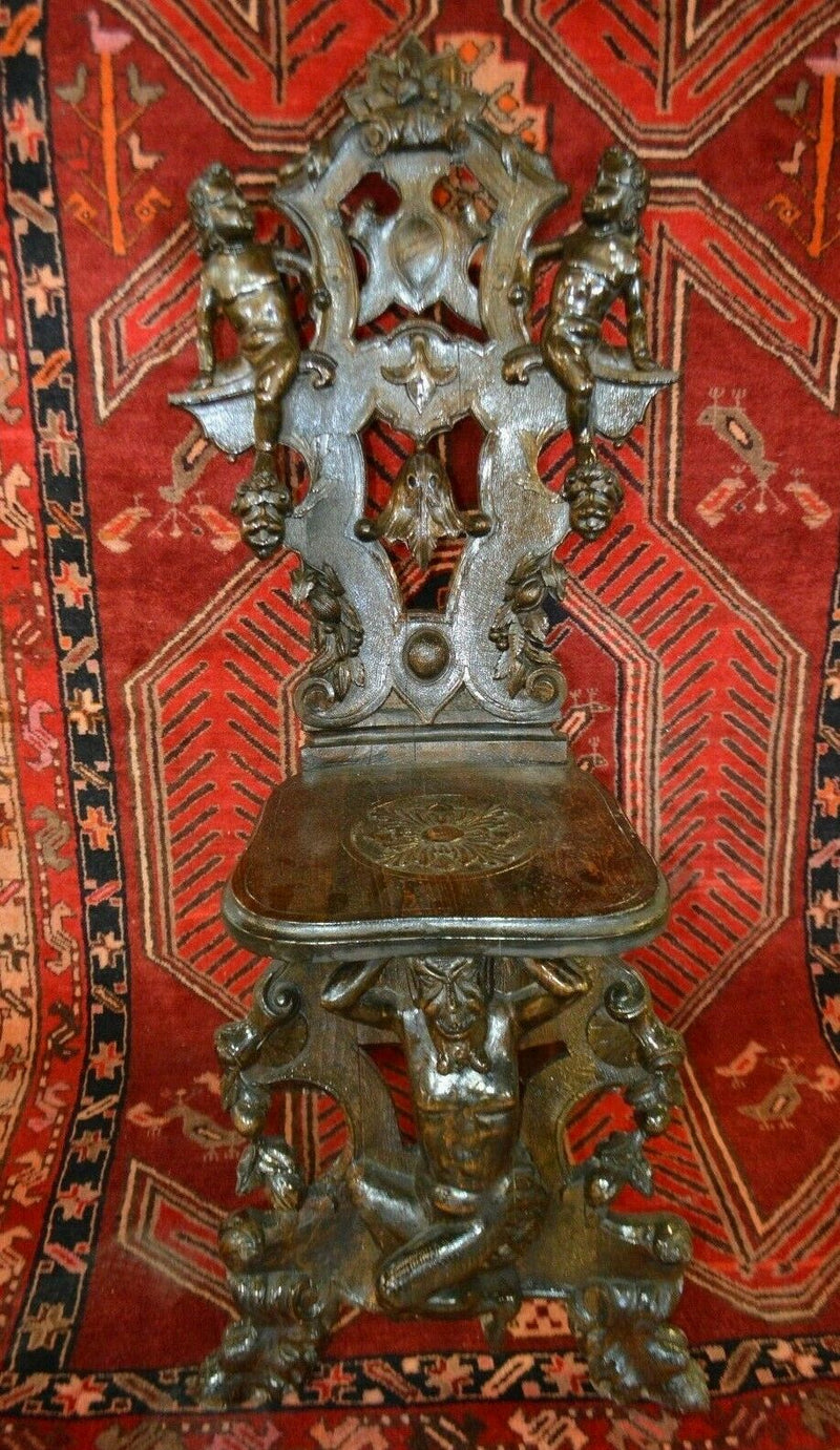 Mid 19th Century Hand Carved Walnut Chairs with cherubs, Pair