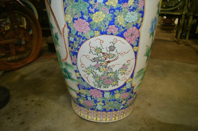 4 & 1/2 foot tall Oriental Decorative vase, pheasant and flowers