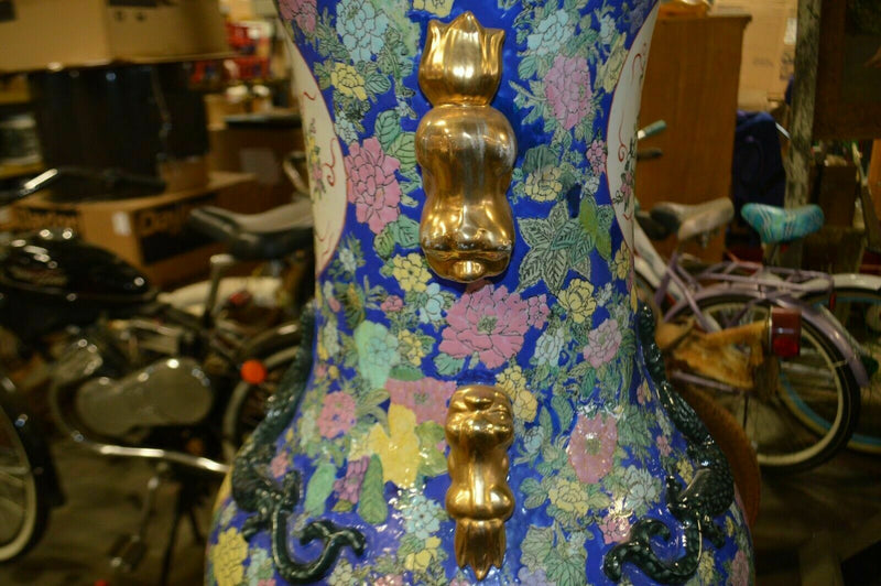 4 & 1/2 foot tall Oriental Decorative vase, pheasant and flowers