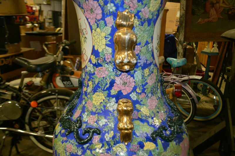 4 & 1/2 foot tall Oriental Decorative vase, pheasant and flowers