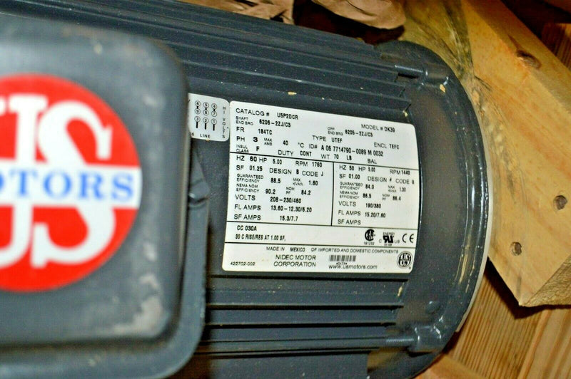 Us Motors 5 HP, General Purpose Motor, 3-Phase, Model U5P2DCR