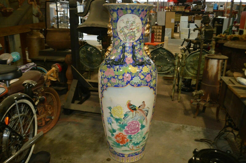 4 & 1/2 foot tall Oriental Decorative vase, pheasant and flowers