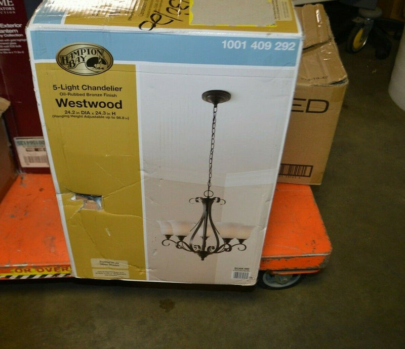 WEtwood 5 light oil Rubbed Chandelier with frosted white glass Model