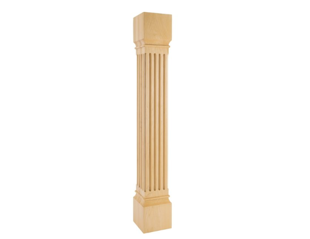 6" Wx6"Dx42"H White Birch Fluted Post, P27-6-42-WB