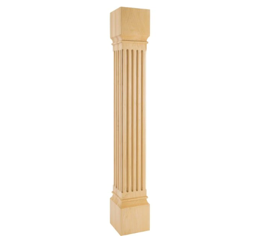 6" Wx6"Dx42"H Rubberwood Fluted Post,  P27-6-42-RW Fluted Post
