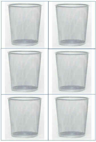 BOX OF 6 - Giagni Silver-Tone Metal Waste basket, Home, Office, Bathroom 903331